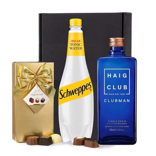 Haig Club Clubman Scotch Whisky 70cl with Schweppes Tonic & Chocolates Gift Box | Spirit Mixer Set